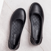 软皮舒适平底上班单鞋 圆头厚底工作鞋 女黑色软底久站不累女鞋 浅口