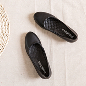 软面酒店银行职业鞋 女黑色皮鞋 上班带跟低跟工作鞋 圆头矮跟礼仪鞋