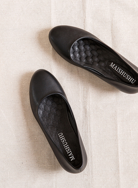 圆头矮跟礼仪鞋女黑色皮鞋软面酒店银行职业鞋上班带跟低跟工作鞋