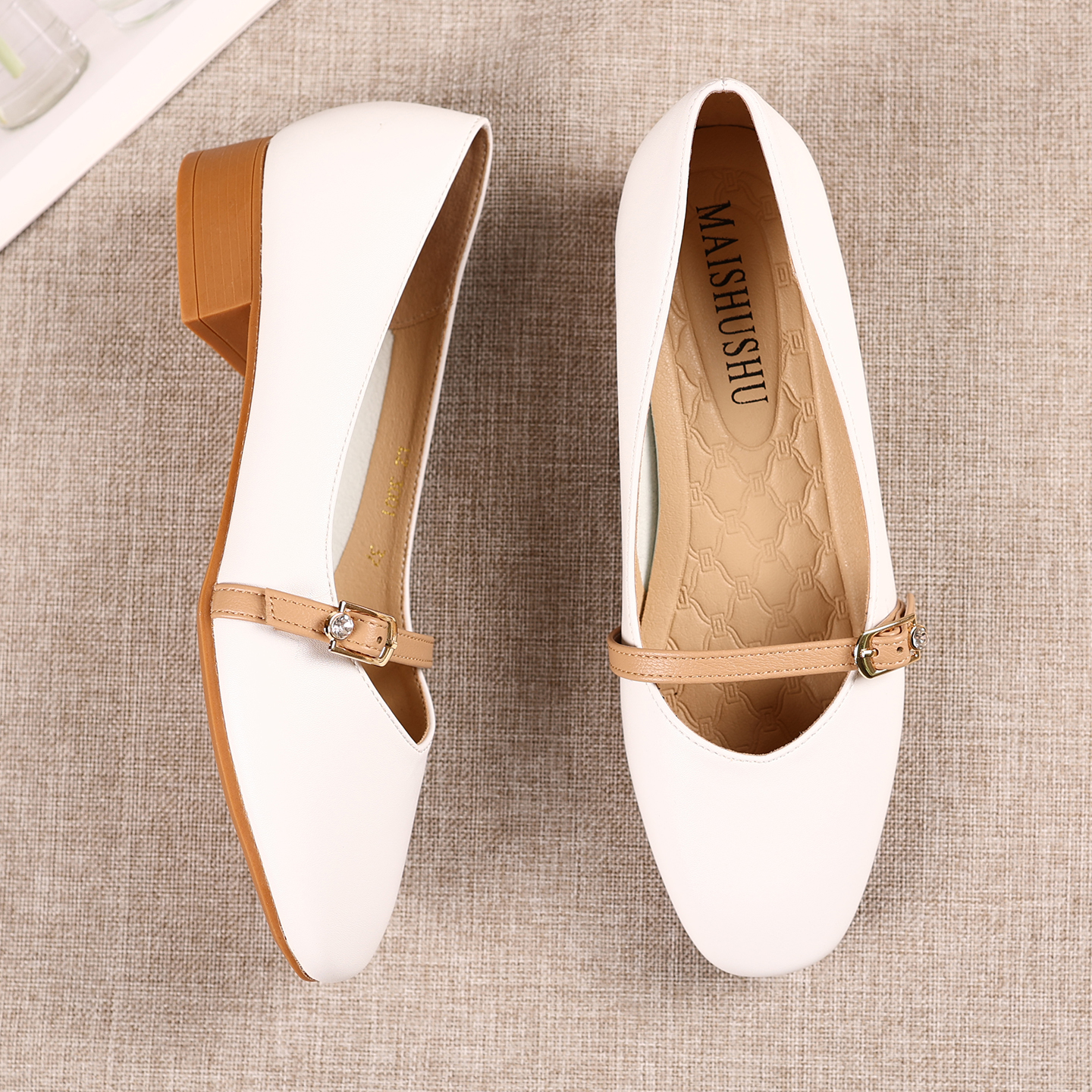 四季方头白色皮鞋舒适软底工作鞋