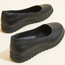 平底女鞋 圆头厚底女皮鞋 黑色单鞋 软底办公室酒店服务员工鞋 工作鞋