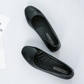 方头久站工作鞋 软 舒适皮鞋 女单鞋 酒店黑色低跟平底上班职业空姐鞋