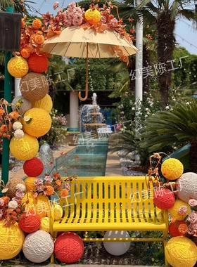 新春天毛线球装饰商场店铺橱窗创意门头布置风景区打卡拍照道具