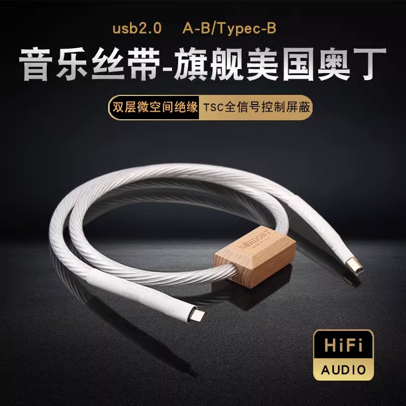 美国奥丁usb音频线A-B发烧纯银