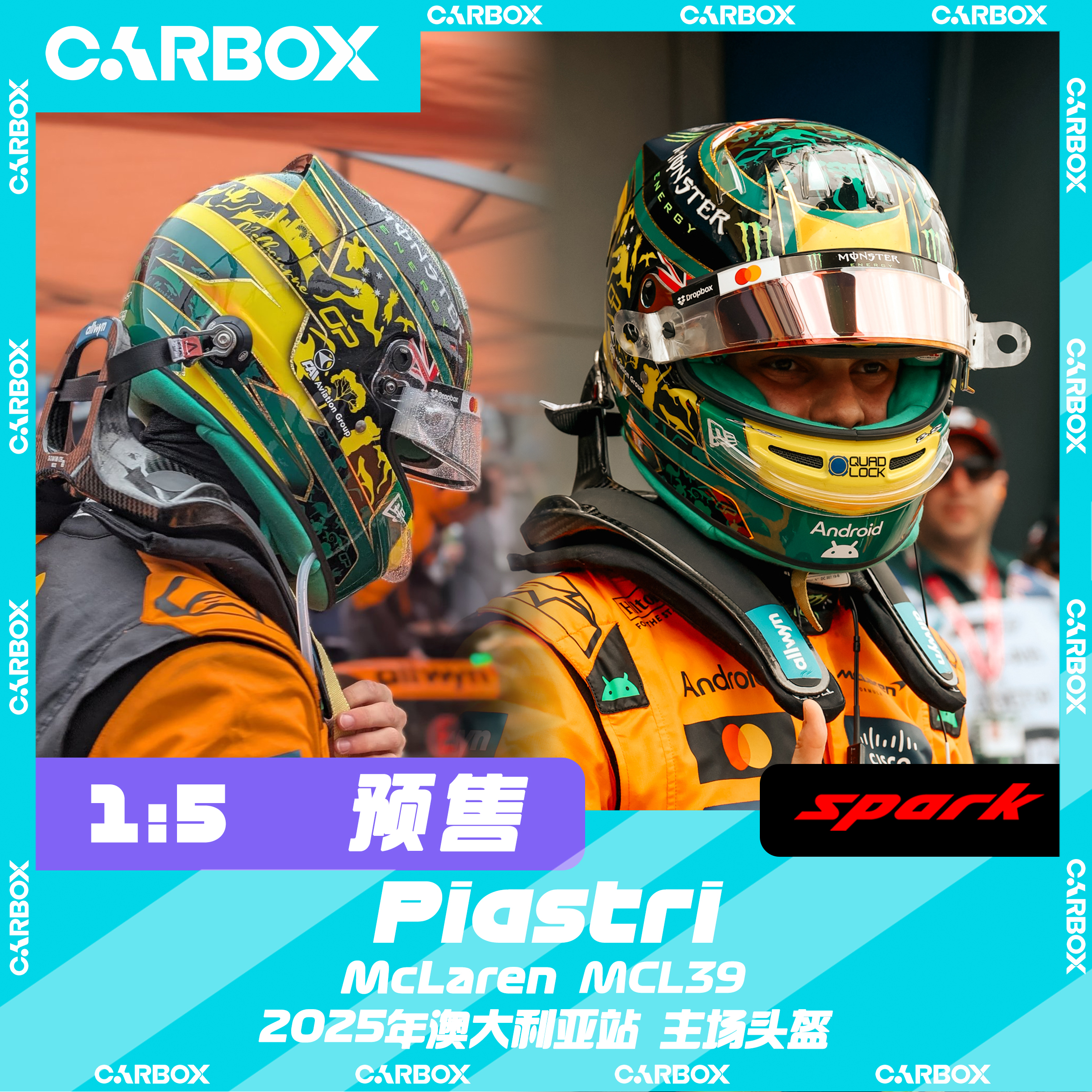 [CarBox] Spark 1:5 F1车手头盔模型  皮亚斯特里 2025 澳大利亚