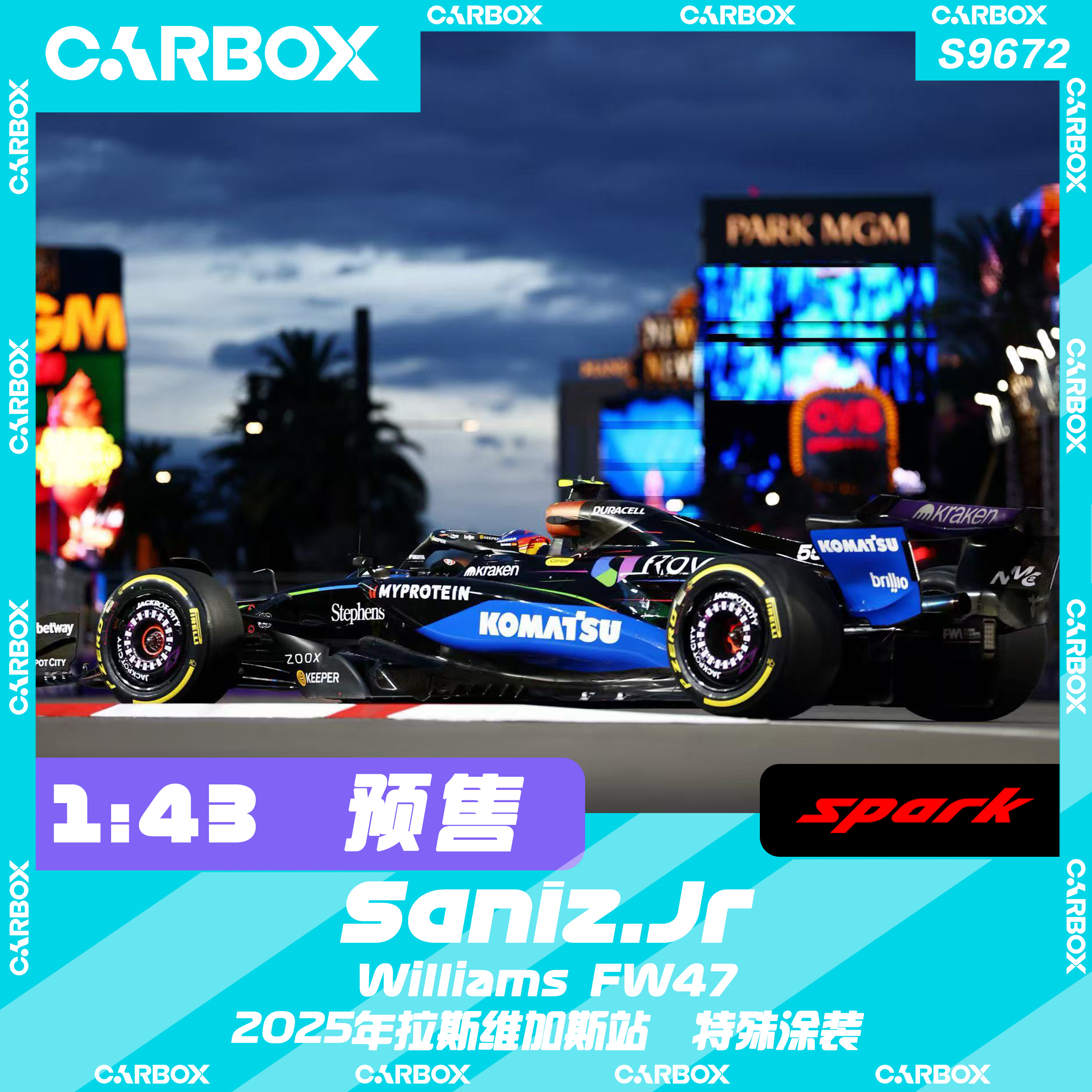 [CarBox] Spark 1:43 F1赛车模型 威廉姆斯 塞恩斯2025拉斯维加斯