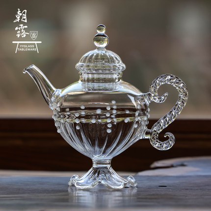 雅雅玻璃朝露系列高硼硅耐热玻璃茶具灯工纯手工制高足春晓缨络壶