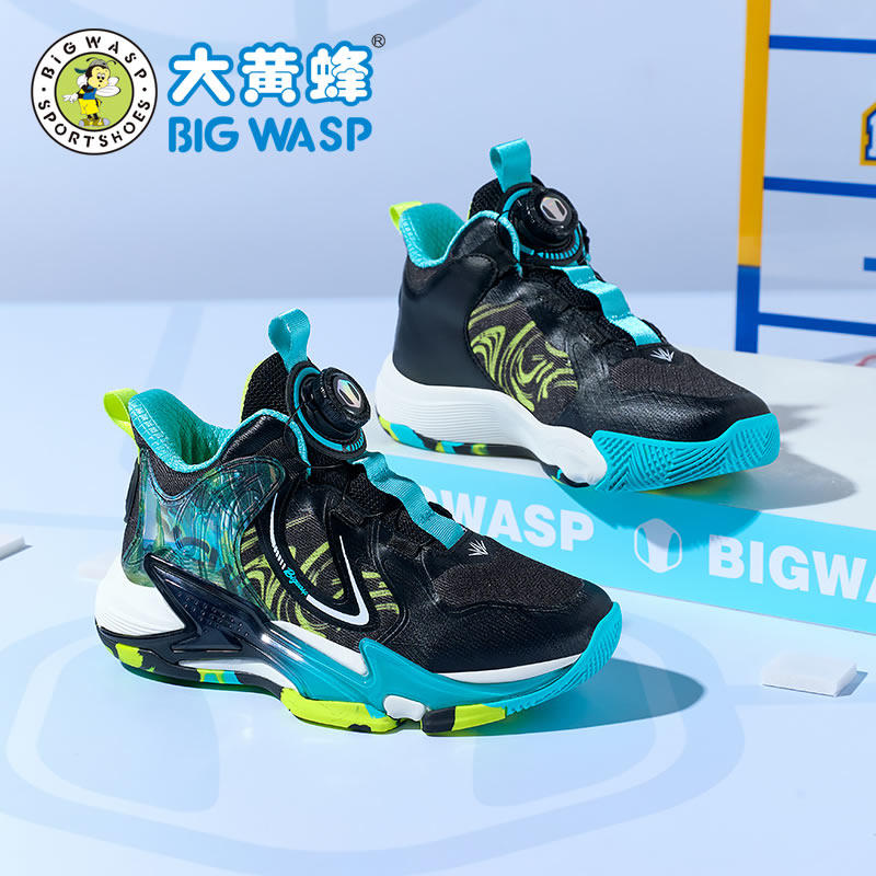 大黄蜂男童篮球鞋黑色跑步鞋秋季新款网面透气大童大码儿童运动鞋