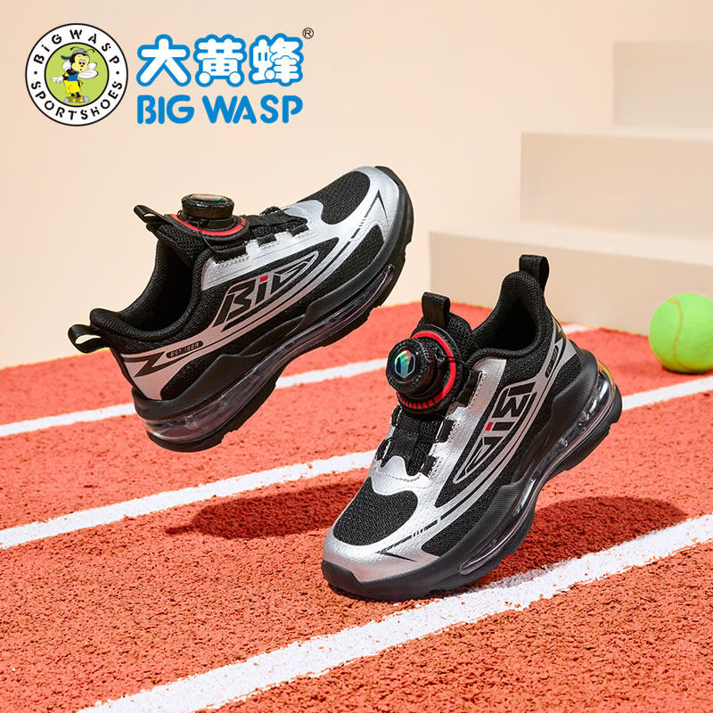 大黄蜂男童运动鞋春秋帅气潮男孩鞋子网面透气轻便黑色儿童气垫鞋