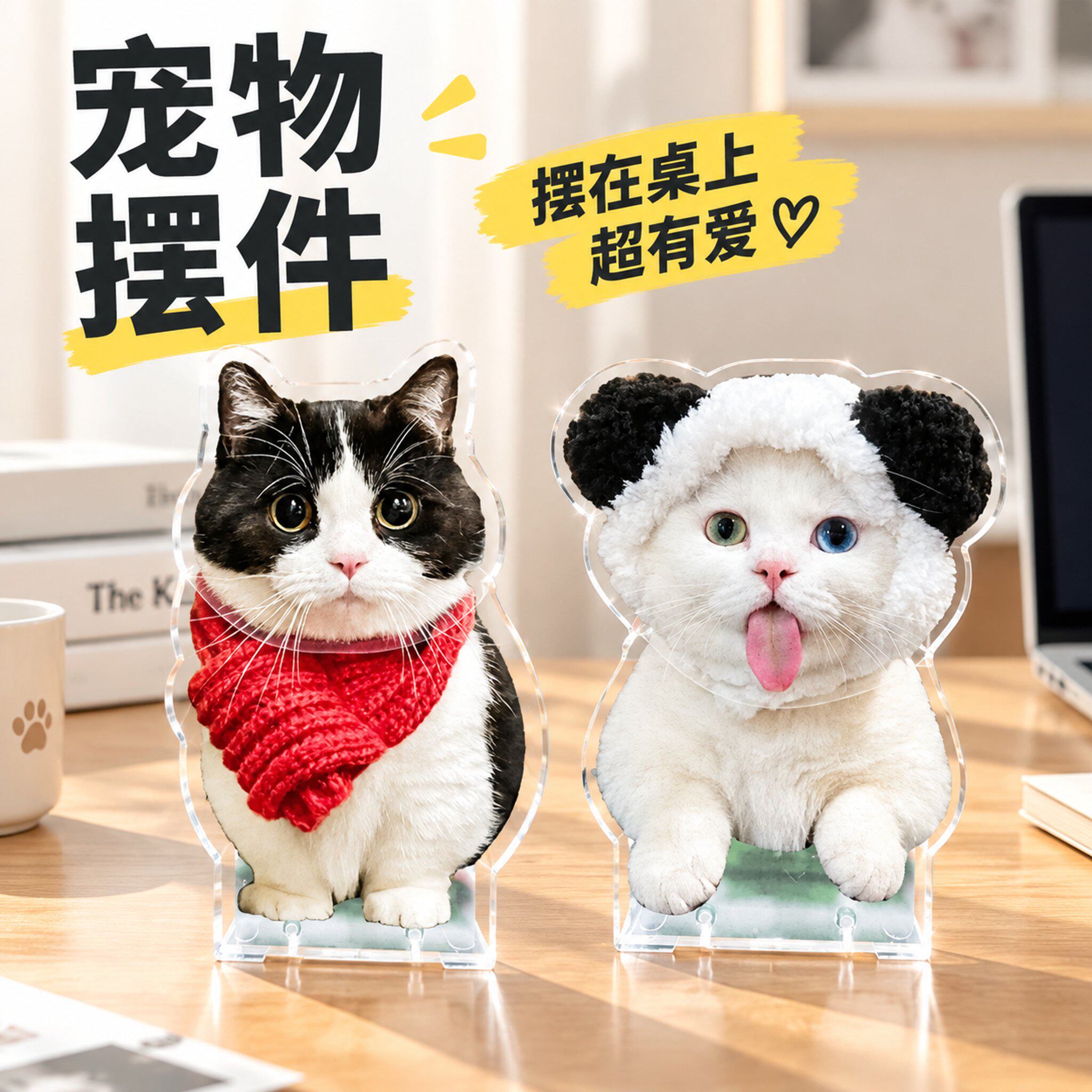 定制宠物猫咪狗狗桌面摇头摆件亚克力工位好物可爱治愈办公桌摆饰