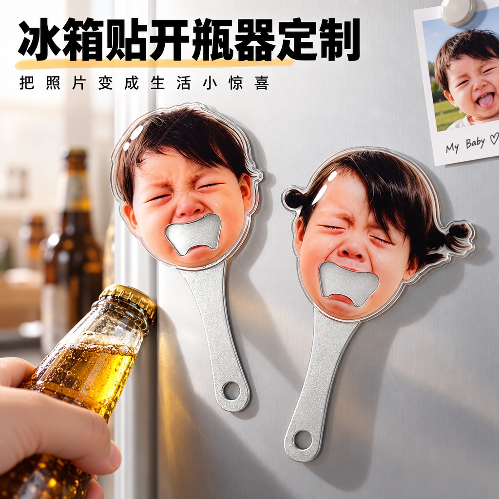 冰箱贴开瓶器定制儿童哭脸啤酒起子diy冰箱磁吸2026新款创意人脸