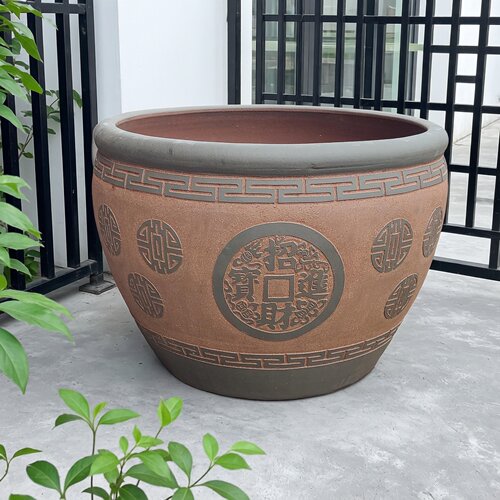 无釉手工粗陶鱼缸园林绿化景观缸庭院别墅门海风水缸地缸