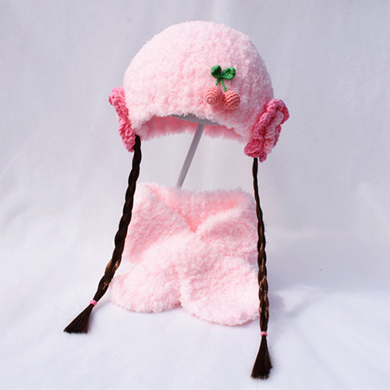 2020冬手工编织女宝宝小辫厚帽