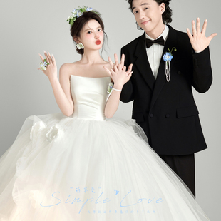 2025新款抹胸显瘦缎面婚纱遮副乳公主蓬蓬裙齐地出门纱网红款森系