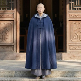 了渡冬季披风加绒亚麻加棉斗篷长款僧侣男女出家师父护身抗寒保暖