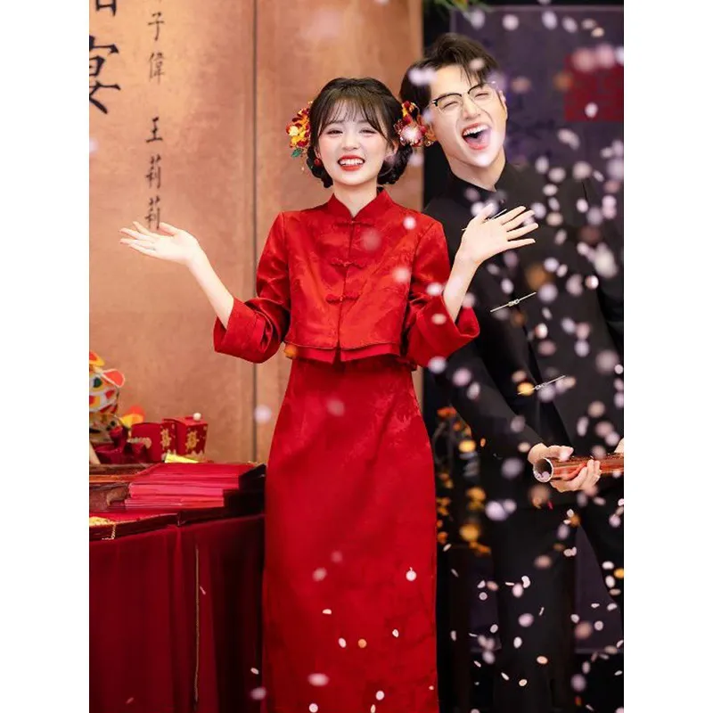 新中式旗袍敬酒服2025新款高端轻奢两件套订婚礼服裙结婚回门便装