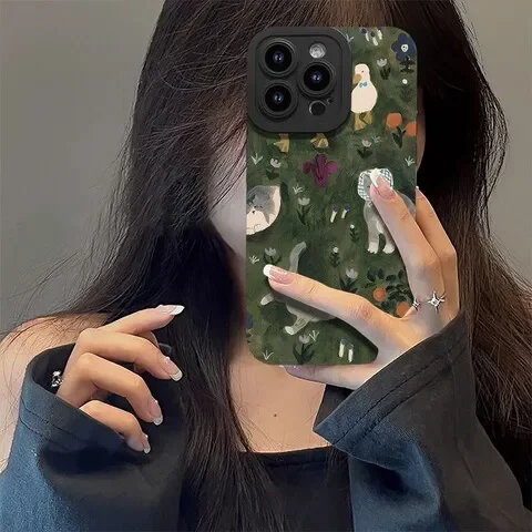 适用魅族魅族21手机壳21绿底风魅族简约20Proins猫咪女款草丛可