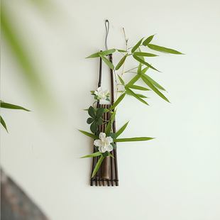 日式 饰品挂件 竹制插花花器小型壁挂简约竹子禅意玄关背景墙面装
