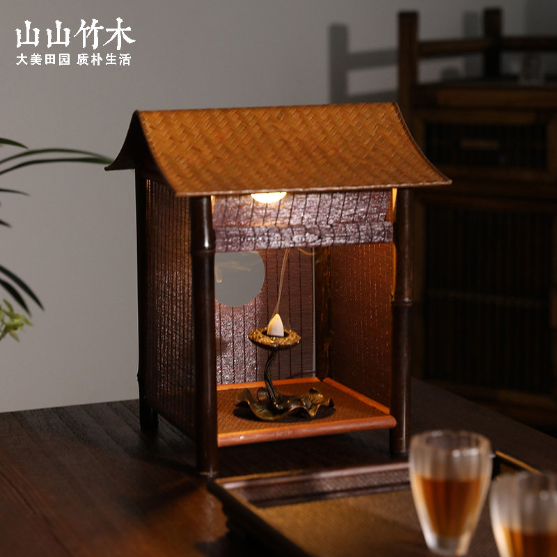 山山竹木新款台灯竹帘灯屋手工竹编中式台灯茶室禅意氛围灯工艺茶
