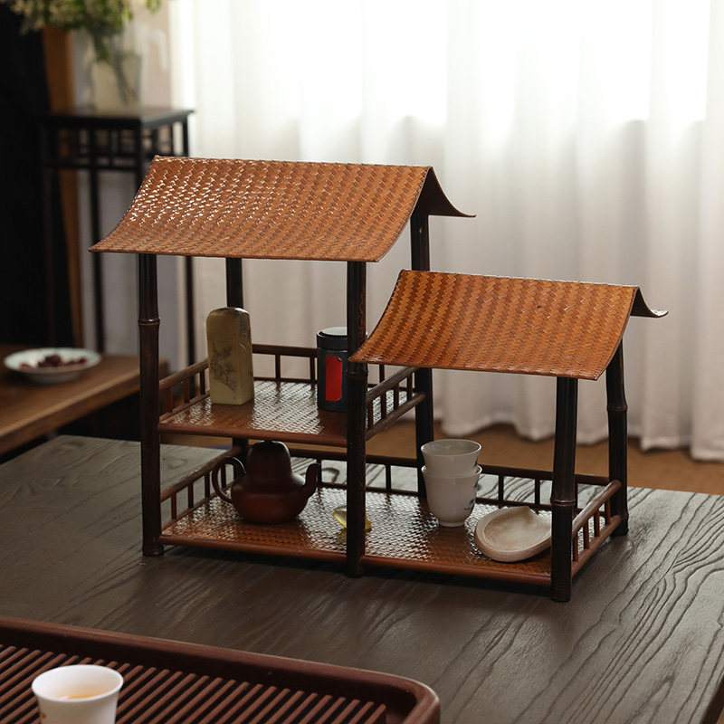山山竹木中式竹编晾杯架屋檐茶棚桌面博古架茶具茶杯小屋收纳架子