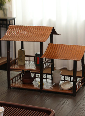 山山竹木中式竹编晾杯架屋檐茶棚桌面博古架茶具茶杯小屋收纳架子