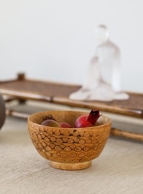 天然竹根碗根雕满钉文玩小茶碗纯手工竹制收藏摆件供佛茶道配件