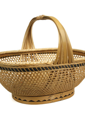 精编篮子精品买 菜篮收纳篮竹编竹提篮竹篮竹筐本色古典