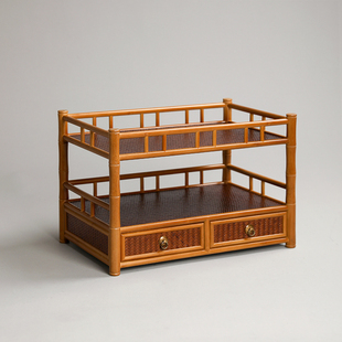 竹编茶壶架博古架置物架抽屉式手工茶杯架茶具收纳架多宝格茶棚