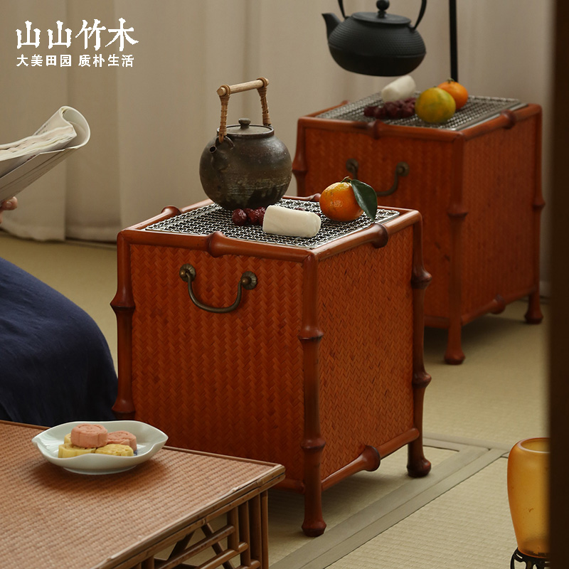 山山竹木筇竹碳炉火钵茶炉围炉煮茶竹编烧炭炉烤火炉茶炉室内炉子
