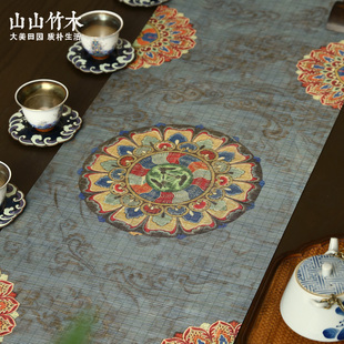 飞天葫芦双面茶席手工竹编竹丝印花主人席中式茶垫桌旗干泡功夫茶