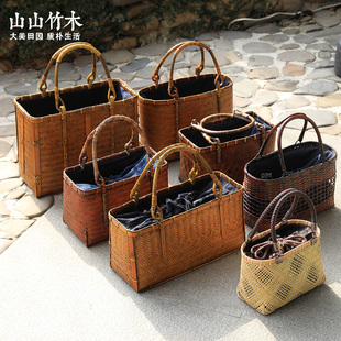 山山竹木竹编包包复古新中式禅意茶具收纳手提包国风手工编织竹篮