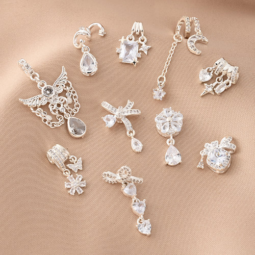 铜镀厚银隔珠手链小滴溜流苏挂件