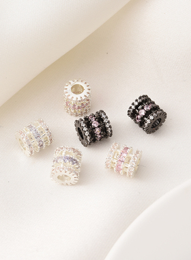 铜镀厚银镶变兰锆石三层桶珠手工diy珍珠手链项链枪黑色隔珠材料