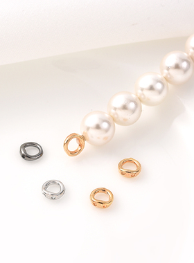 18K包金闭口连接环手工diy珍珠项链手链收尾双孔白金色枪黑连接圈