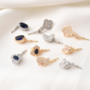 14K包金镶锆石元 宝扣手工diy珍珠手链项链收尾连接扣白金色插棒扣