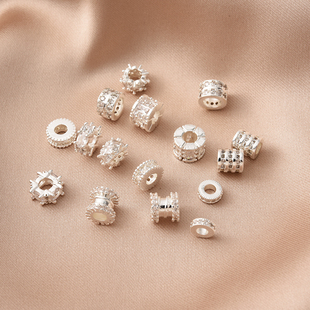 铜镀厚银高保镶锆石车轮隔珠手工diy珍珠手链桶珠串珠配饰材料