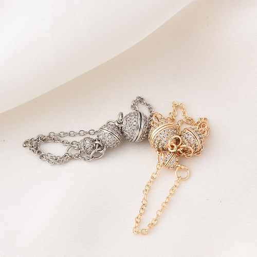 铜镀14K金镶锆球形安全链磁铁扣