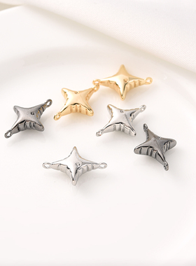 14K包金四角星双吊挂件手工diy耳环流苏枪黑色十字吊饰白金色双吊