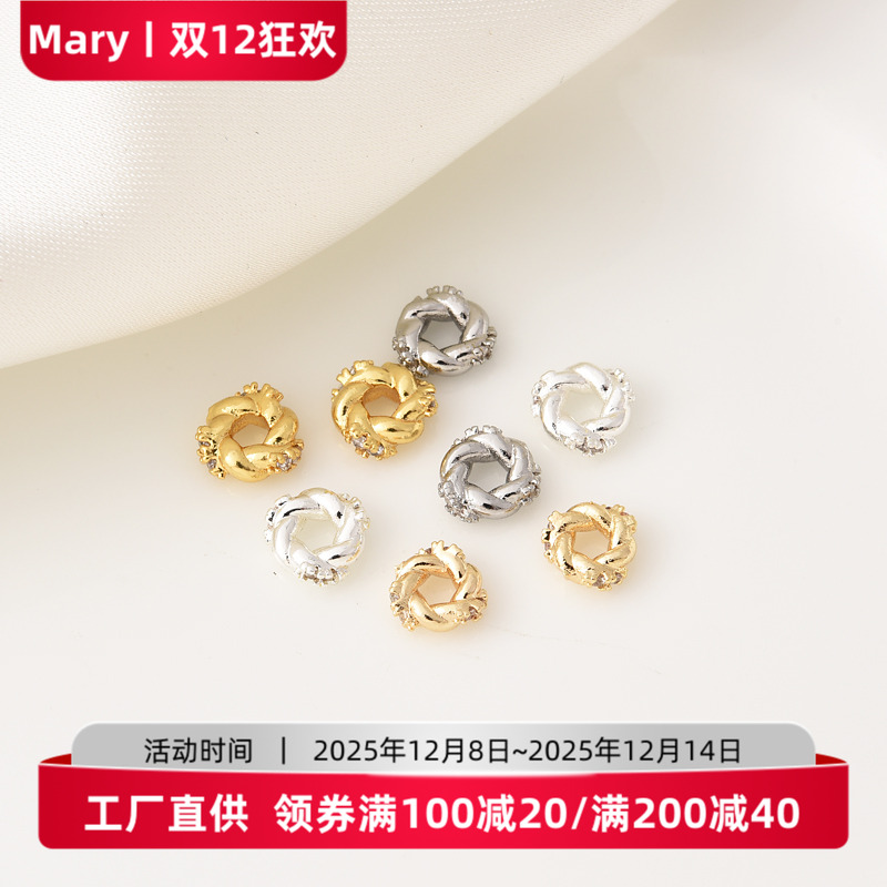 14K包金高保镶锆石麻花隔珠花环