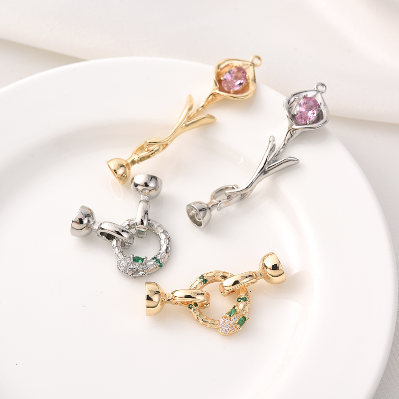 14K包金微镶马蹄莲珍珠扣收尾扣