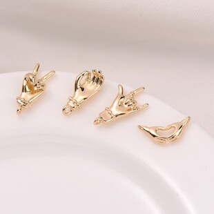 14K包金保色爱你比心手势吊坠手工diy手链小挂件项链项坠首饰材料