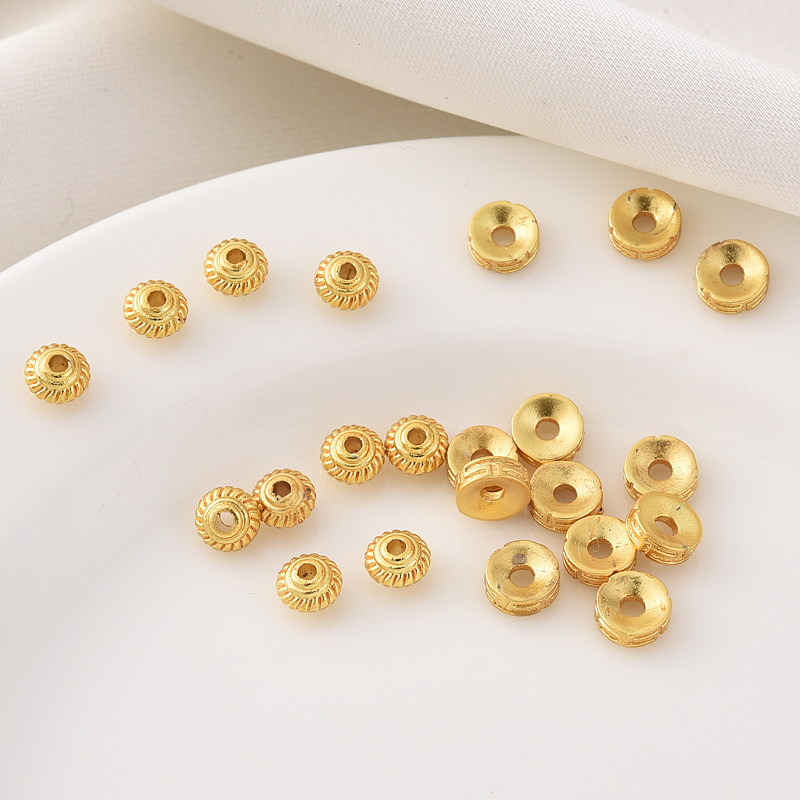 18K哑金古法金保色飞碟车轮隔珠