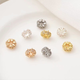 14K包金镶锆石梅花隔珠手工diy水晶手链手串饰品材料银色白金隔片