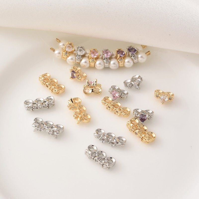 14K包金镶锆石双排隔珠手工diy珍珠手链串珠三排电镀白金配珠材料,饰品/流行首饰/时尚饰品新,其他DIY饰品配件,淘宝优惠券,粉丝福利购,淘宝优惠卷