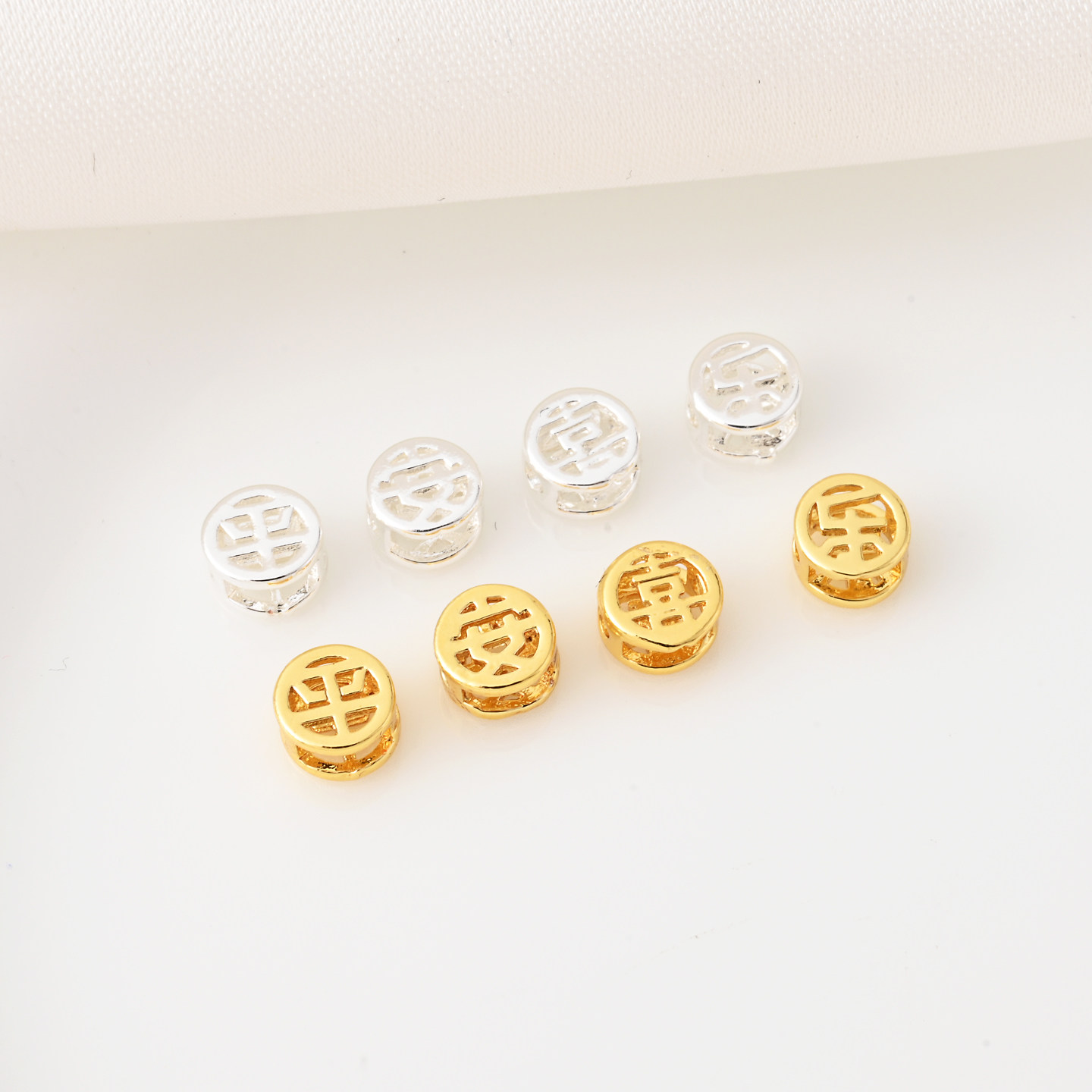 铜镀18K金保色平安喜乐双面隔珠手工diy珍珠手链项链镀银串珠材料,饰品/流行首饰/时尚饰品新,其他DIY饰品配件,淘宝优惠券,粉丝福利购,淘宝优惠卷