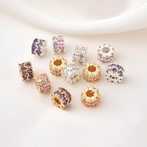 保色14K包金镶双排锆石隔珠配件