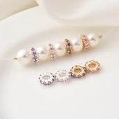 14K包金高保微镶粉锆隔片手工diy手链手串镀厚银隔紫锆珠车轮珠子