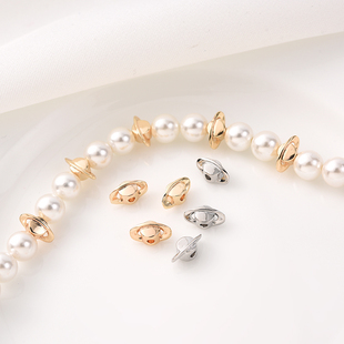 14K包金立体星球隔珠手工diy珍珠手链项链白金色土星配珠首饰材料