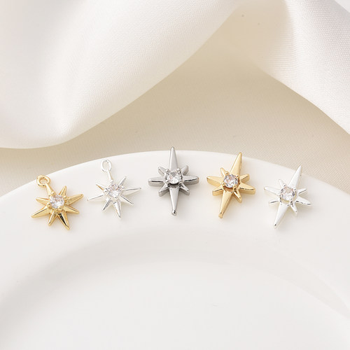 14K包金保色镶锆八芒星吊饰