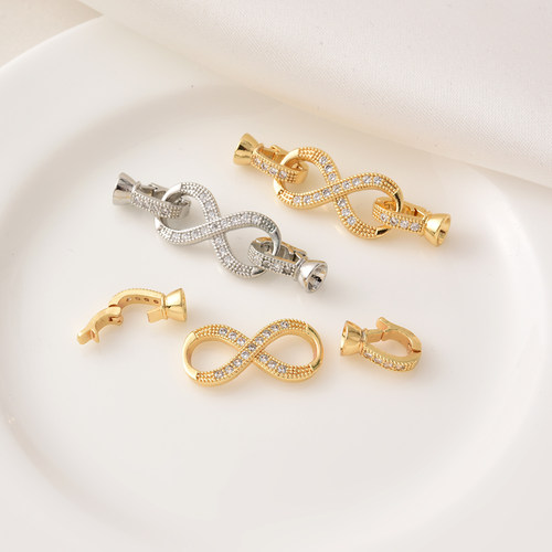 铜镀18K金镶锆石收尾珍珠八字扣